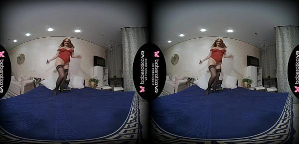  Solo plumper, Eva Berger is gently masturbating, in VR